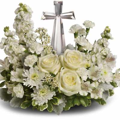 White Floral Crystal Cross