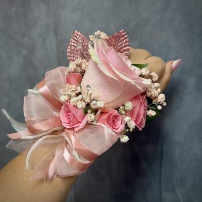 Pink Rose Gold rose spray roses corsage