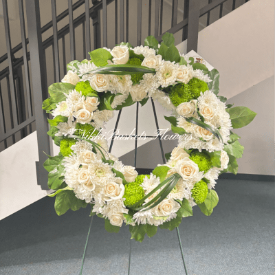 White & Green Sympathy & Funeral Wreath