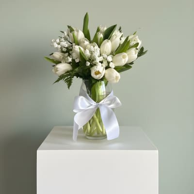 Elegant White Tulips In Vase (20)