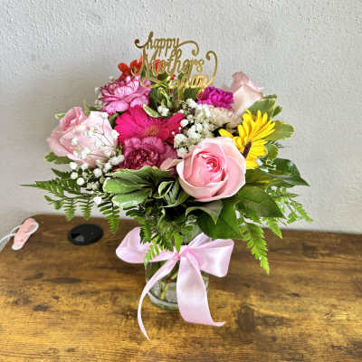 Mixed Blooms in Glass Vase (Freestyle)