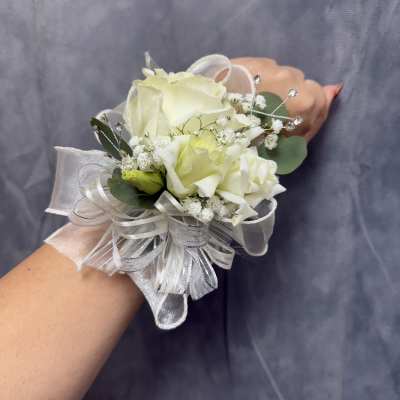 White rose lisianthus corsage