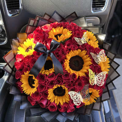 75 Red Roses and Sunflowers