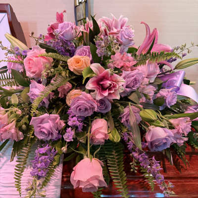 Lavenders & Pink Memories Casket Spray