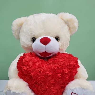 Large Ruby Heart Bear -Ivory