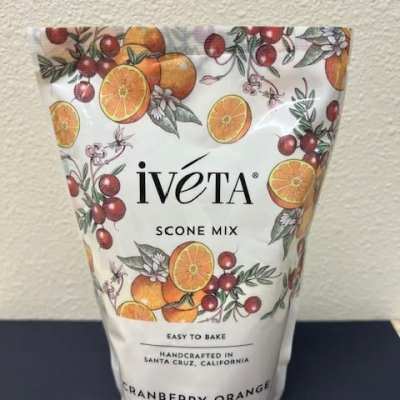 Bag of cranberry orange scone mix with fruit illustrations