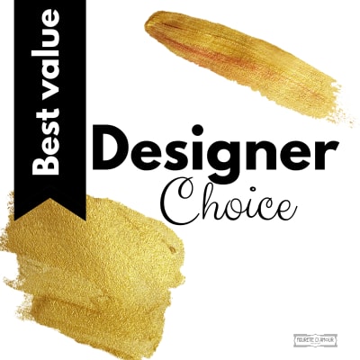 Gold brush-stroke graphic with the words "Best value Designer Choice"