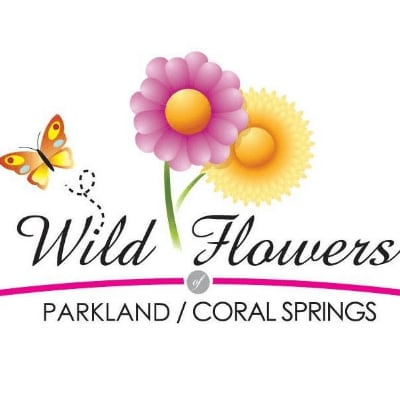 Logo with two stylized flowers and a butterfly above the words Wild Flowers