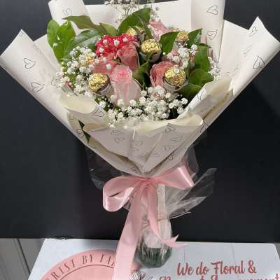 Claveles rosas con chocolate