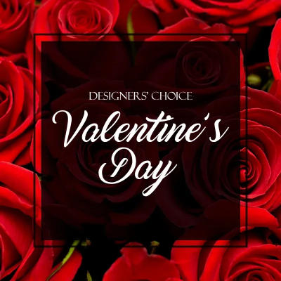 Red roses with a Valentine's Day text overlay