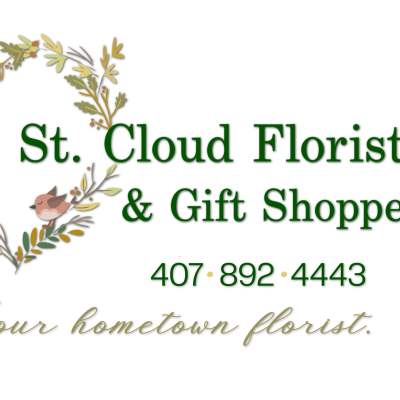 St. Cloud Florist & Gift Shoppe logo with birds and leafy wreath