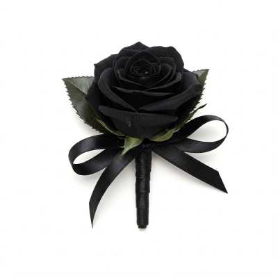 Black rose boutonniere with a ribbon bow