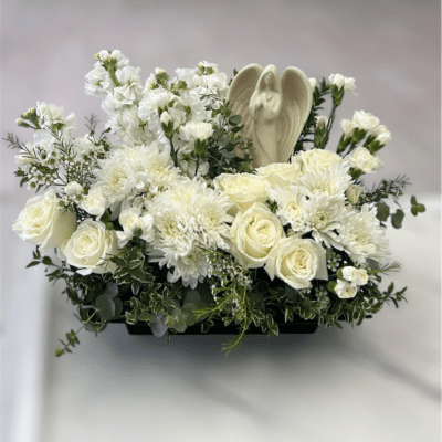 All White Funeral Centerpiece