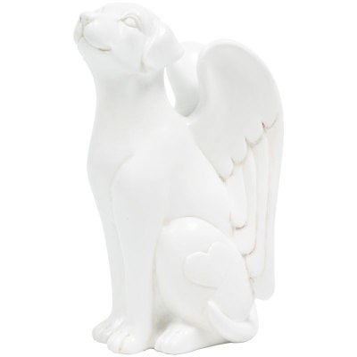 White angel dog figurine with wings and a heart detail on its side