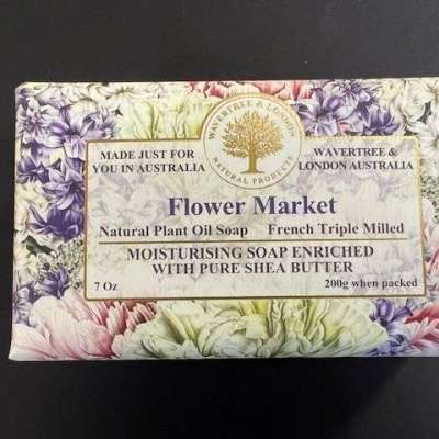 Flower Market soap bar in floral printed packaging