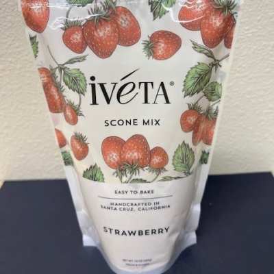 Strawberry scone mix pouch with strawberry illustrations