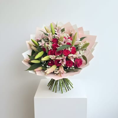 Hot Pink Rose & Lily Garden Bouquet
