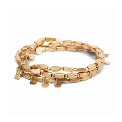Gold-tone multi-strand beaded wrap bracelet with small round charms