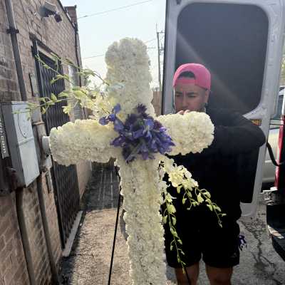 Irises & Orchids 30” White Tribute Cross