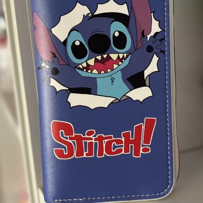 Blue Stitch wallet with a cartoon character graphic