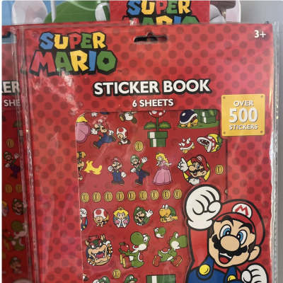 Super Mario sticker book in red packaging with cartoon characters