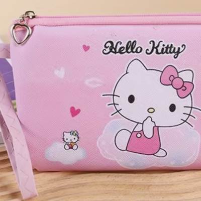Pink Hello Kitty zip pouch with a wrist strap