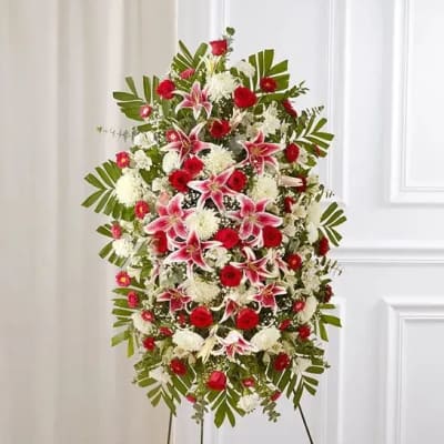 Red Rose And Lily Standing Spray