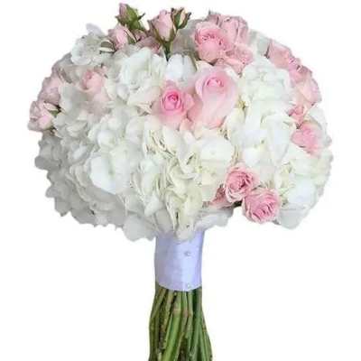 Hydrangea & Pink Roses Wedding Bouquet