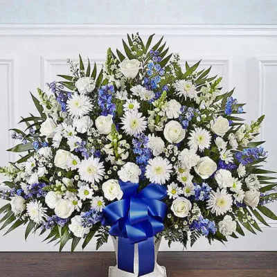 Heartfelt Tribute Blue & White Floor Basket Arrangement