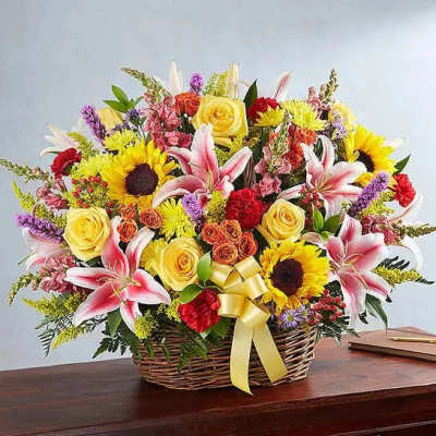 Multicolor Bright Sympathy Basket Arrangement