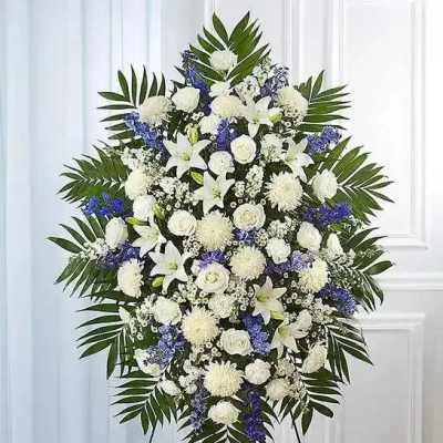 Blue & White Funeral Standing Spray