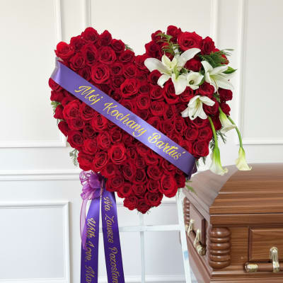 Red Rose Heart with Custom Ribbon