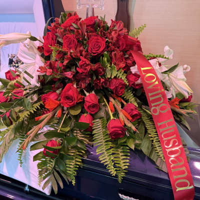 Red Alstromeria Casket Spray