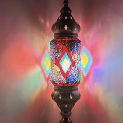 Decorative mosaic table lamp with colorful light patterns
