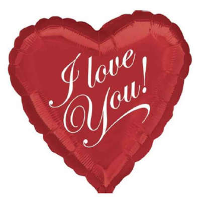 Red heart-shaped balloon with "I love You!" text