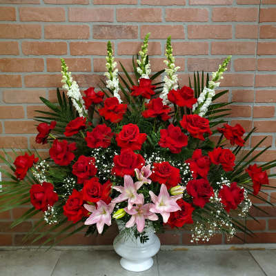 Red and pink floor basket