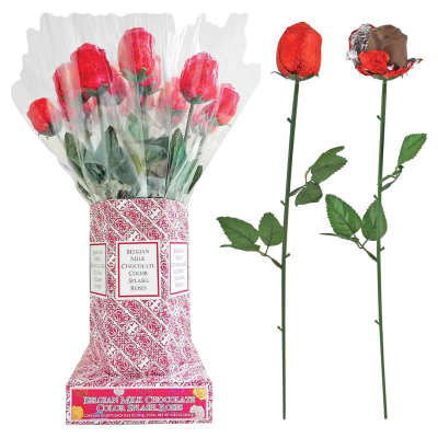 Wrapped roses paired with chocolate-covered rose stems