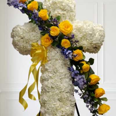 White, yellow and blue Cross