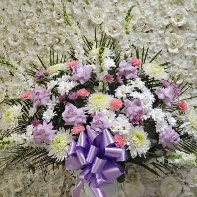Lavender, pink and white standing basket