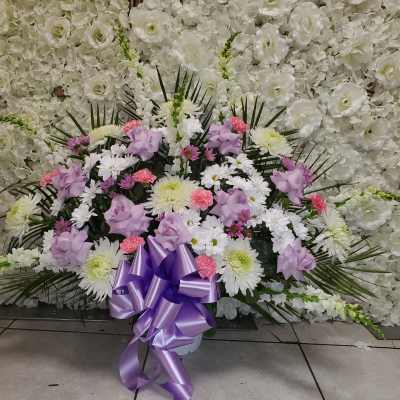 Lavender, pink and white floor basket