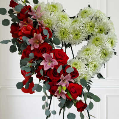 Red rose and lily open heart