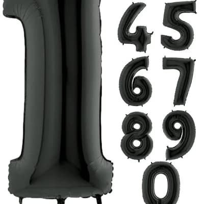 Black number balloons arranged as 1, 2, 3, 4, 5, 6, 7, 8, 9, 0