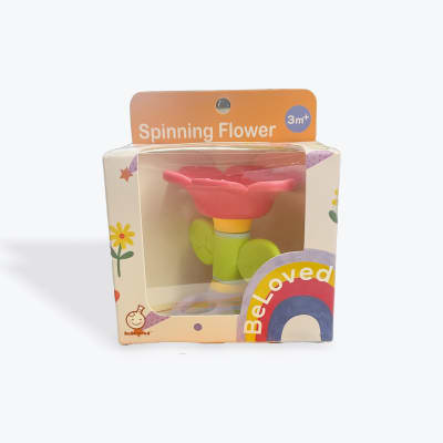 Packaged toy flower spinner in a colorful box