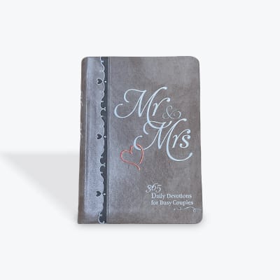 Brown devotional book with "Mr & Mrs" on the cover