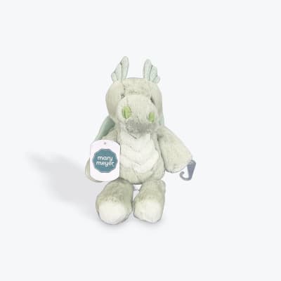 Plush dragon toy with a hanging tag