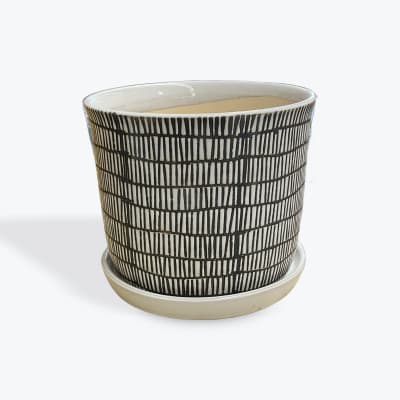 Patterned ceramic plant pot with matching saucer