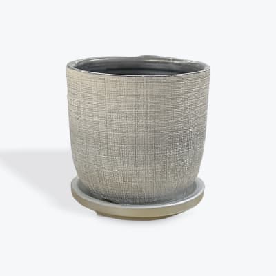 Textured ceramic planter with a matching saucer