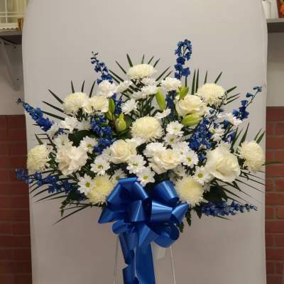 Blue and White standing basket