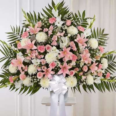 Pink and white standing basket