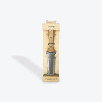 Packaged Barebones Hori Hori garden knife with wooden handle